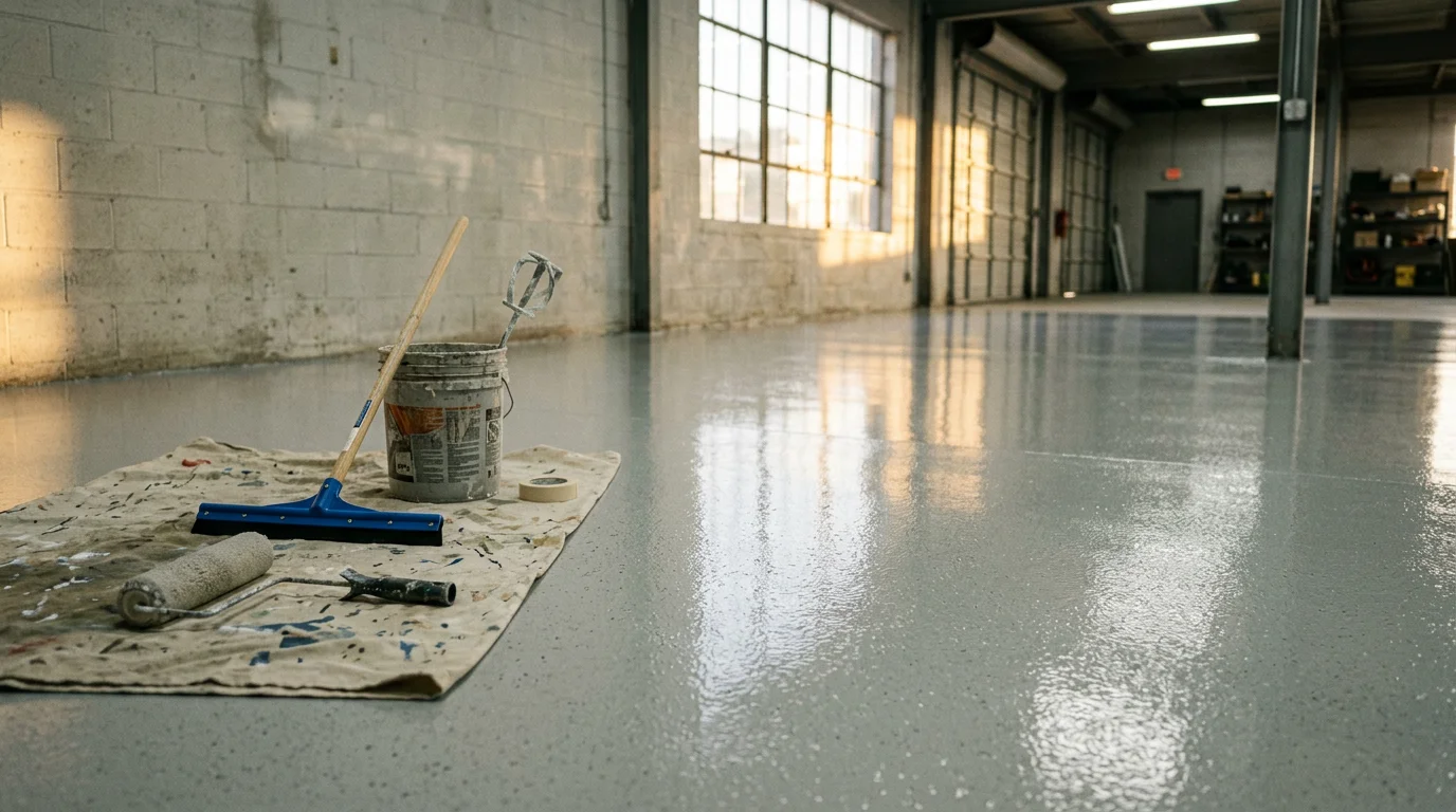 Epoxy floor coating applied to a residential garage in Tampa Bay area
